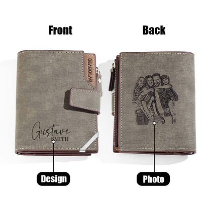 Personalized Photo Men's Foldable Leather Wallet with Text Father's Day Birthday Gift for Him