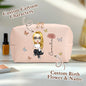 Personalized Cartoon Character Makeup Bag with Birth Flower PU Leather Cosmetic Bag Gift for Her